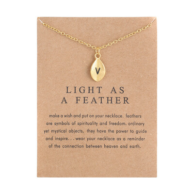 

New Arrived Leaves Light As A Feather Personality 26 English Letters Alphabet Necklace Alloy Pendant