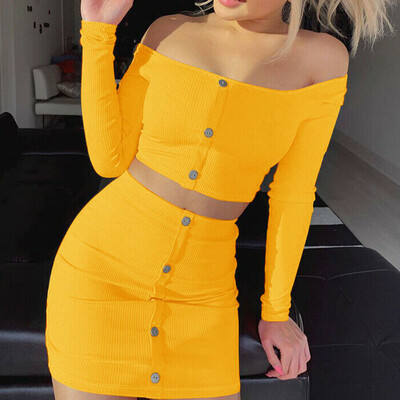 

Women Sexy 2 Piece Bodycon Two Piece Crop Top&Skirt Set Up Dress Party