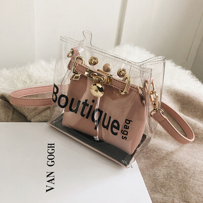 

Ins net red summer transparent bag new 2019 Korean bucket bag shoulder slung jelly bag