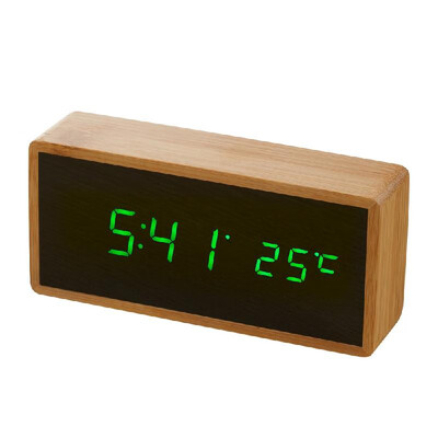 

Digital LED Bamboo Alarm Clock Wooden Rectangle Clock Multifunctional Noiseless Mirror Clock