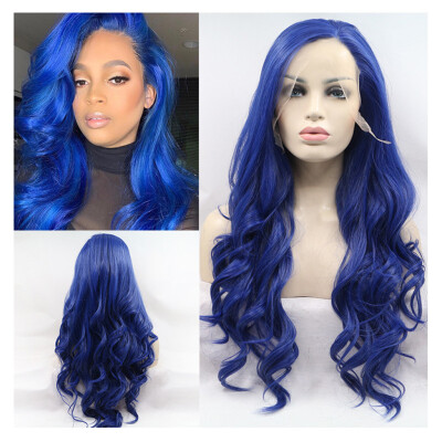 

〖Follure〗Womens Fashion Front lace Wig Blue Synthetic Hair Long Wigs Wave Curly Wig