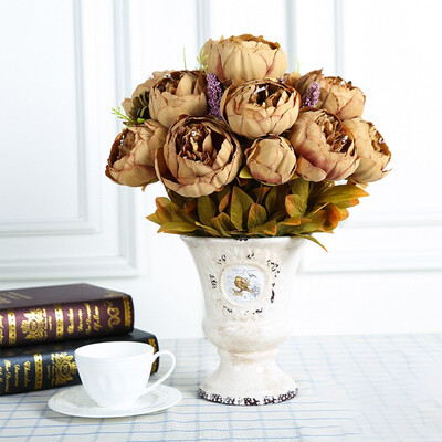 

Gobestart 1 Bouquet Vintage Artificial Peony Silk Flowers Bouquet For Decoration