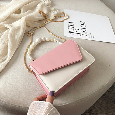 

Tailored Fashion Women Pearl Crossbody Bags Chain Leather Double Color Messenger Bags