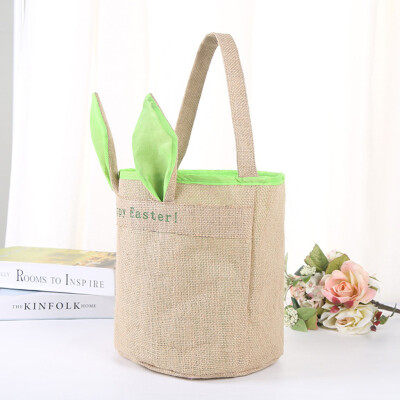 

Gobestart Easter Egg Basket Holiday Rabbit Bunny Printed Canvas Gift Carry Eggs Candy Bag