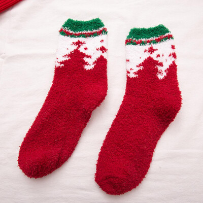 

1 Pair Ladies Cute Santa Coral Fleece Wool Christmas Thick Warm Fluffy Winter Floor Socks Free Size