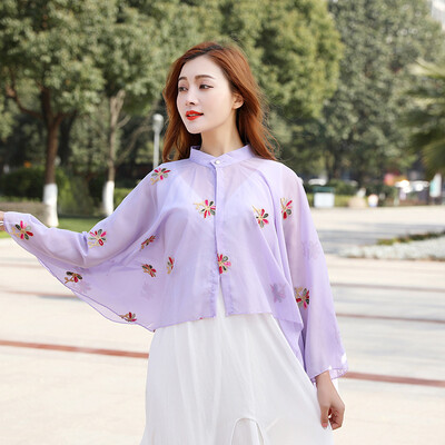 

Sun shirt women 2019 summer new beach sun cape Joker cycling printed cape coat wholesale