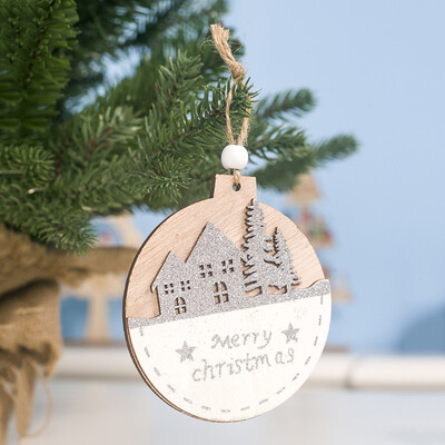 

Gobestart Wooden Double-layer Silver Powder Doodle Christmas Pendant Christmas Tree Decor