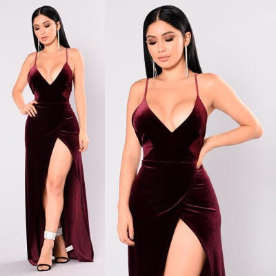 

Fashion Women&39s Sexy Pleuche Bodycon Bandage Party Evening Cocktail Long Dress