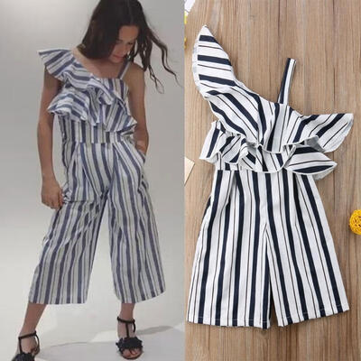 

Kids Baby Girl One shoulder Striped Romper Jumpsuits Trousers Outfit Clothes