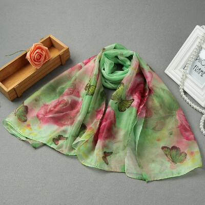 

New Women Chiffon Scarf Floral Print Contrast Long Thin Pashmina Silk Shawl Beach Cover Up