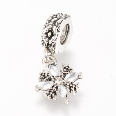 

Alloy European Dangle Beads with Rhinestones Snowflake Large Hole Pendants Antique Silver 275mm Hole 5mm
