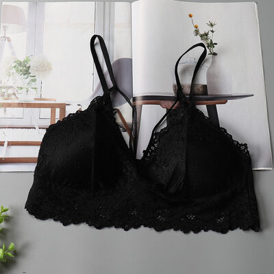 

Sexy Women Padded Bras Wireless Thin Underwear Women Seamless Deep V-Neck Lace Bras