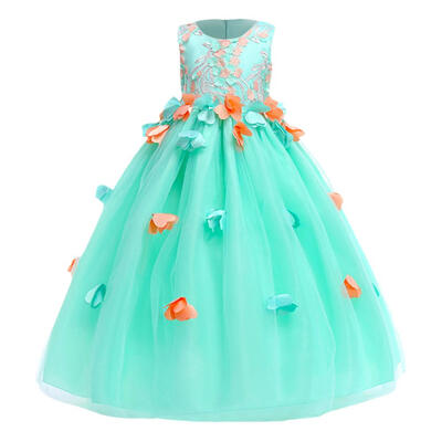 

Summer Girls Sleeveless Dress Elegant 3D Petals Party Kids Gauze Ball Gown