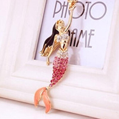 

New Hot Crystal Enamel Mermaid Pendant Sweater Chain Necklace Jewelry