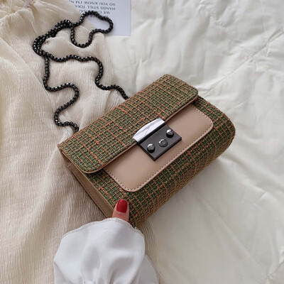 

Texture bag women 2019 summer new fashion contrast small square bag Joker lock chain shoulder Messenger bag
