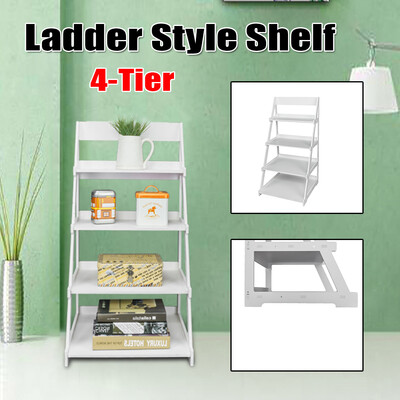 

4-Tier Ladder Shelf Bookshelf Bookcase Storage Display Plant Stand Leaning Home Office Decor