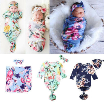 

Flower Newborn Baby Girl Swaddle Wrap Blanket Sleeping BagHeadbandHat Set 0-6M