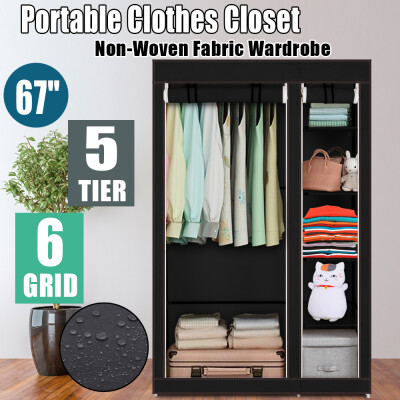 

67" Portable Clothes Closet Wardrobe with Non-woven Fabric&Hanging Rod Black