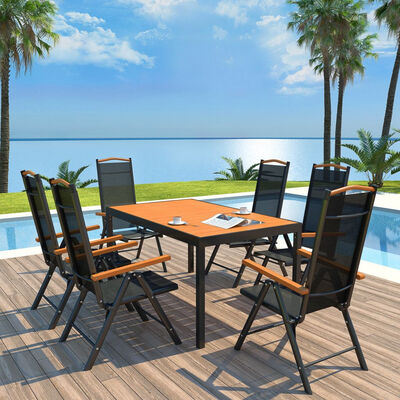 

7 Piece Outdoor Dining Set with Folding Chairs Aluminium Black