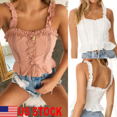 

Womens Sleeveless Summer Crop Top Vest Casual Tank Tops Blouse T-Shirt Camisole