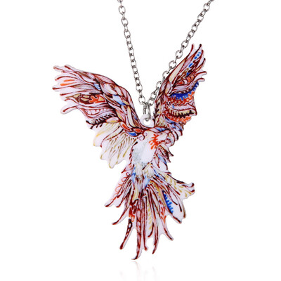

Handmade Colorful Double Side Acrylic Printing Flower Eagle Cat Bird Pendant Necklace For Women Costume Sweater Chain Jewelry