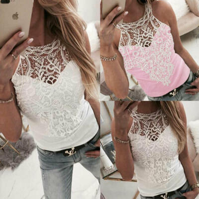 

Women Sleeveless Lace T-shirt Tank Top Blouse Ladies Summer Casual Vest Tops Tee