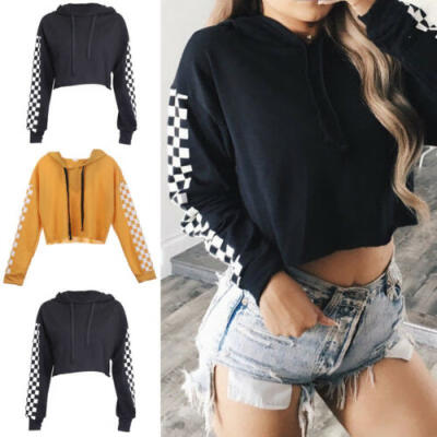 

XL Womens Hoodie Sweatshirt Jumper Sweater Crop top Coat Sports Pullover Tops