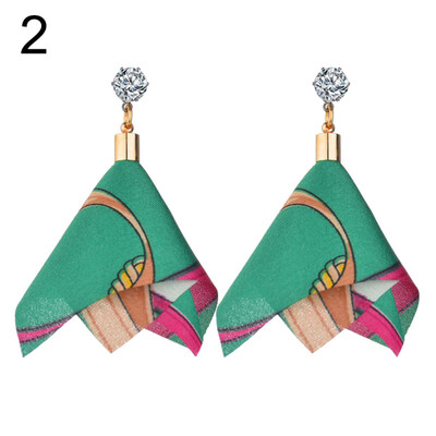 

Fashion Rhinestone Multicolor Printed Fabric Cloth Dangle Earrings Jewelry