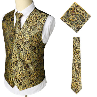 

SUNSIOM 3Pcs SET Mens Formal Vest Slim Tie Hankie Causal Fit Tuxedo Suit Waistcoat Coat