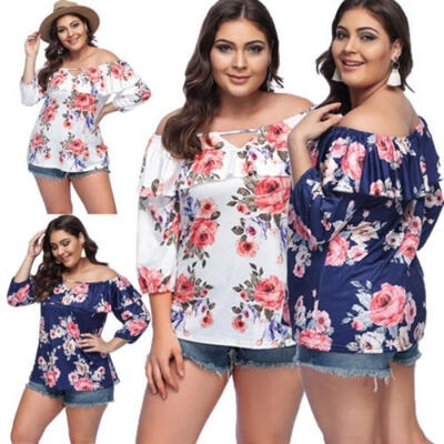 

Plus Size Womens Off Shoulder Blouse Tops Ladies Floral Baggy Casual T Shirt Top