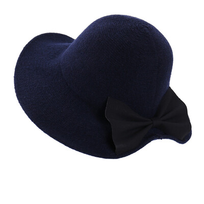 

British fisherman hat bow wool hat tide autumn&winter wool hat ladies dome basin hat spring warm knit hat