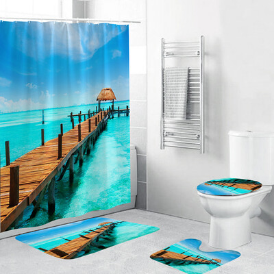 

〖Follure〗4PCS Non Slip Toilet Polyester Cover Mat Set Bathroom Shower Curtain