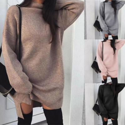 

UK Women Baggy Knitted Long Sweater Mini Dress Jumper Winter Loose Pullover Tops