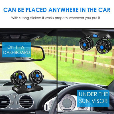 

USB Car Air Cooling Fan Dual Head 360 Adjustable Strong Wind Cooler Fan
