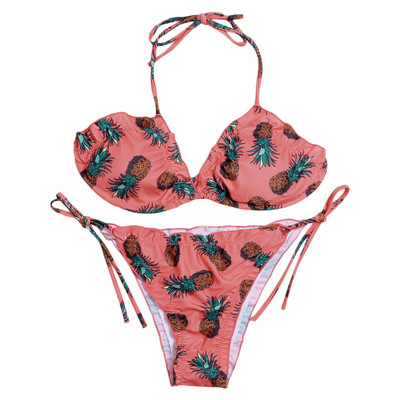 

Pineapple Print Flounce String Bikini Suit Sexy Female Swimwear Set