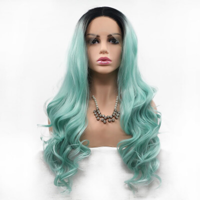 

Amazing Star Lace Frontal Wigs Long Curly Hair Mint Green Color 13x3 Hand Tied Middle Part Lace Frontal Synthetic Hair