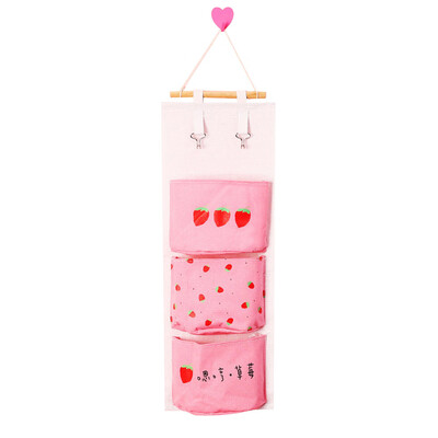 

Cute Cartoon Storage Bags LinenCotton Fabric Over The Door Organizer with 3 Deep Pockets
