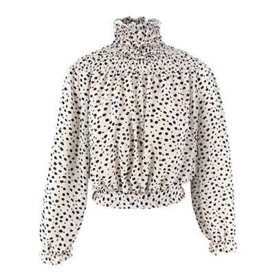 

Autumn Korean womens tops&blouses female Dot print long sleeve Sexy waist Short bouse Loose New Personality Fashion top