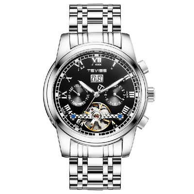 

TEVISE 9005 High-quality Skeleton Automatic Men Mechanical Watch Moon Phase Stainless Steel Clock Mens Business Men Wristwatches R