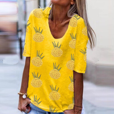

Starmoon Women Summer Printing Pockets Short Sleeve Shirt Casual Tunic Tops Blo