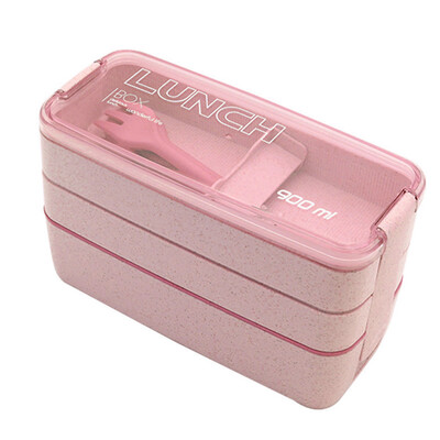 

3-Layer Lunch Box Food Container Wheat Straw Microwave School Work Picnic