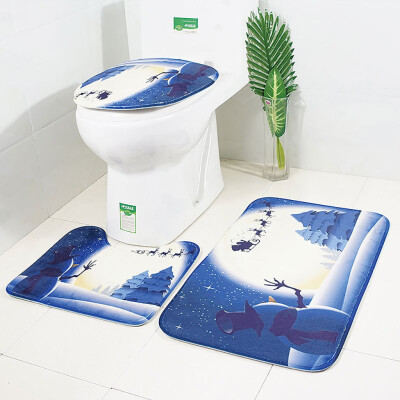 

Siaonvr Christmas Print Toilet Bathroom Mat Three-Piece Floor Mat Carpet Set