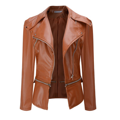 

Women Solid Color Leather Coat Jacket Casual Commuter Long Sleeve Lapel Zipper