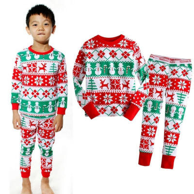 

Toddler Baby Kids Girls Boys Xmas Snowflake Nightwear Pyjamas Set Sleepwear 1-8Y