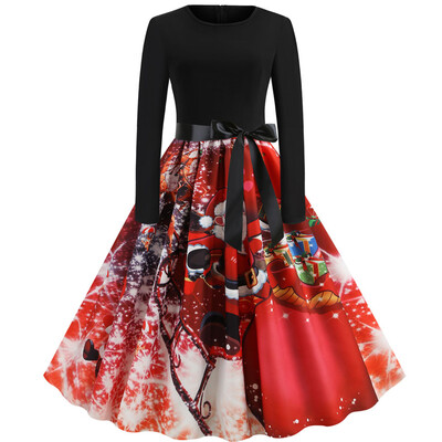 

Tailored Women Vintage Long Sleeve Christmas 1950s Housewife Evening Party Prom Dress