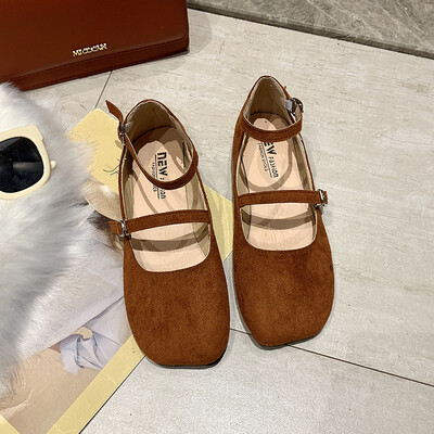 

Single Shoe Female Korean Version Baitao Student Chic Shallow-mouthed Button Flat-soled Shoes College Wind Bean Shoes Female
