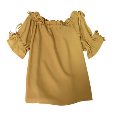 

newwomens casual t-shirtSexy Strapless Straps Slash Neck Solid Color Slim Short-sleeved Chiffon Shirt Top