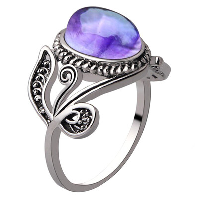 

Silver Amethyst Gemstone Oval Rope Edge Vintage Band Ring Size 6-10