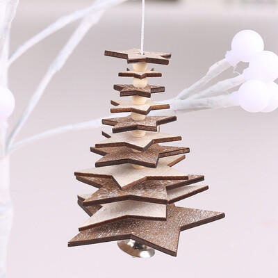 

Rotate Christmas Tree Ornaments Xmas Tree Hanging DIY 3D Snowflake Star Pendants Wooden Small Bell Decorations For Home Office