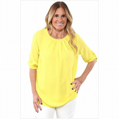 

Womens round neck long sleeve chiffon shirt solid color casual straight top